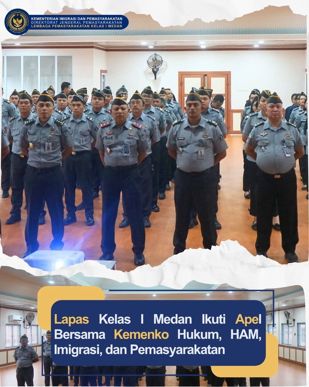 Kalapas Kelas I Medan Beserta Pejabat Struktural Ikuti Apel Bersama Yang Dilaksanakan Kemenimipas Secara Virtual.(Doc/Foto:Lapas I Medan)