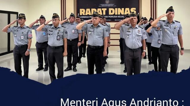 Kalapas Kelas III Pemuda Langkat Beserta Pejabat Struktural Mengikuti Apel Bersama Secara Virtual Dipimpin Langsung Kemenimipas.(Doc/Foto:Humaslapada)