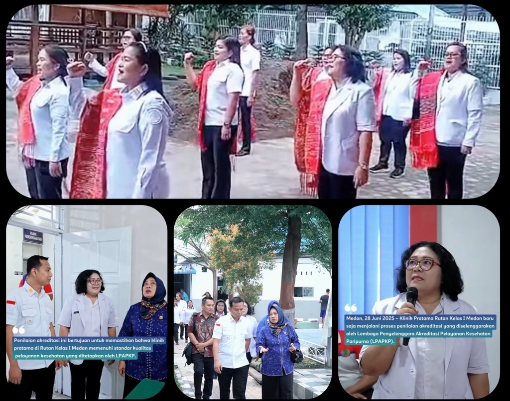 Kasi (Yantah) Ronny Steven Dengan Kasubsi (Adper) Wisnu, Mendampingi Tenaga Medis Klinik Rutan Bersama Surveyor dr. Hartaty Agnes Menelusuri Teknis Pelayanan Kesehatan Yang Disediakan Oleh Klinik Pratama Rutan Kelas I Medan.(Doc/Foto:Rutan Kelas I Medan)