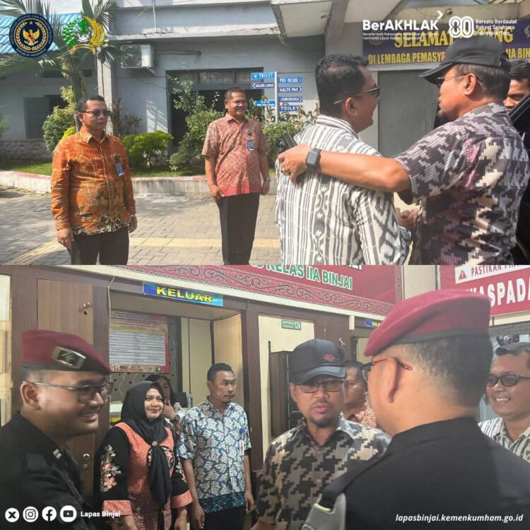 Kalapas Kelas IIA Binjai Wawan Irawan, Didampingi Pejabat Struktural Sambut Langsung Kunjungan Kerja Pembimbing Ahli Utama Dirjenpas Bapak Ajub Suratman.(Doc/Foto : Humas Lapas Binjai)