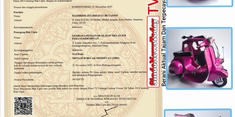 Miniatur Becak Vespa Lapas Padangsidimpuan Raih Hak Cipta Resmi: Transformasi Limbah Jadi Ikon UKM Pemasyarakatan