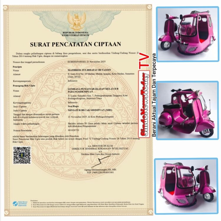 Miniatur Becak Vespa Lapas Padangsidimpuan Raih Hak Cipta Resmi: Transformasi Limbah Jadi Ikon UKM Pemasyarakatan